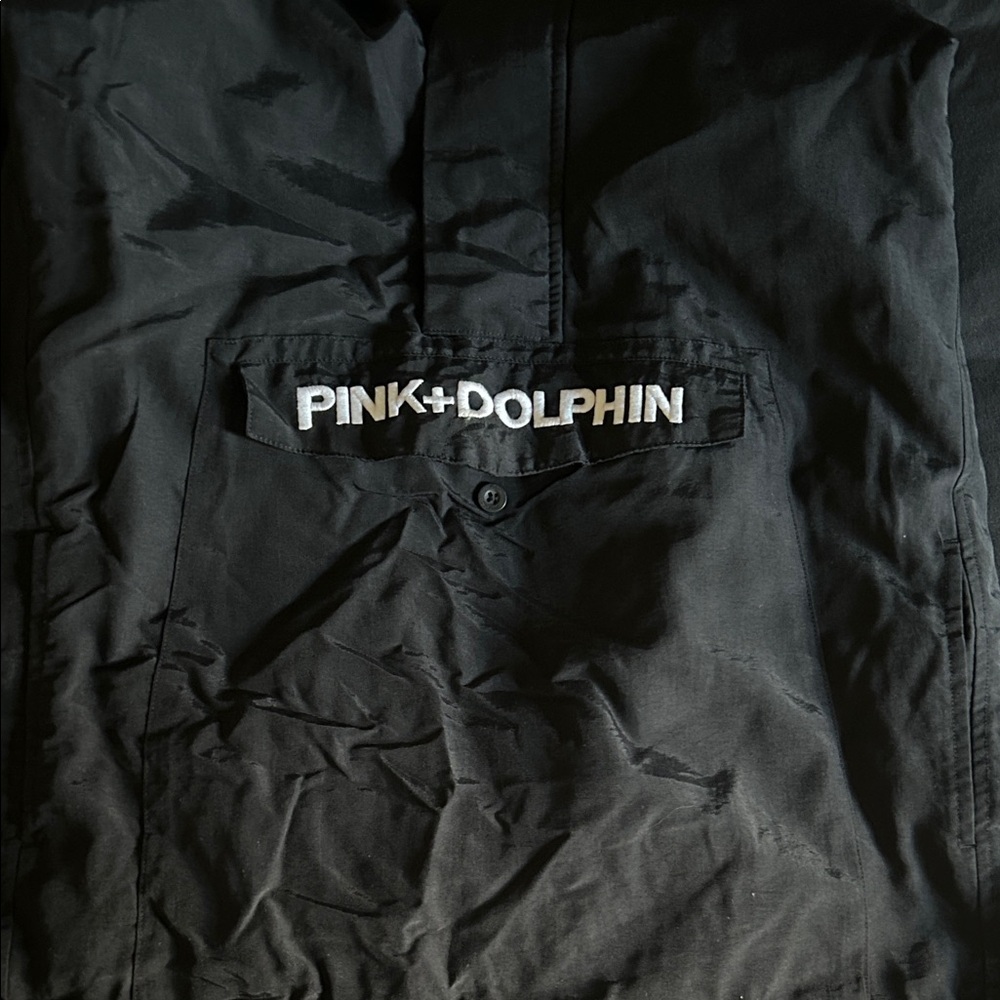 Pink Dolphin Black Hooded Windbreaker with White Piping - Men’s Large - Picture 3 of 4
